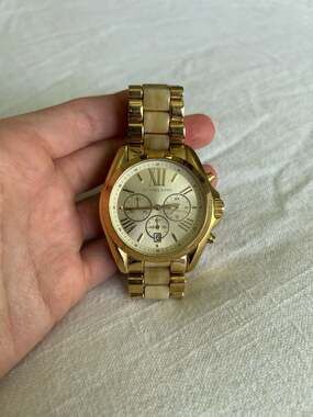 Michael Kors Bradshaw MK5722 Gold-Tone and Horn Acetate Chronograph Watch